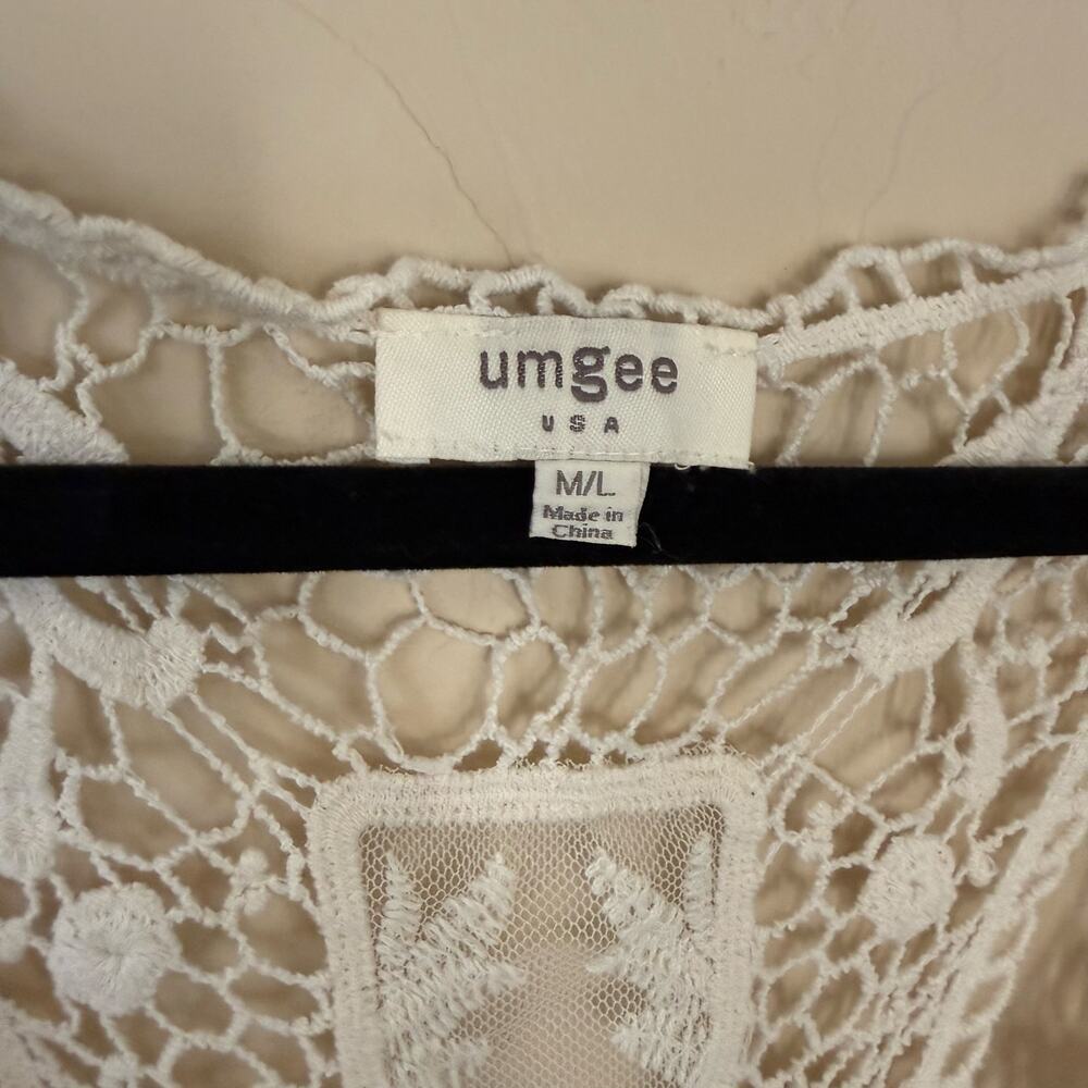 Umgee Lace Crochet Open Back Tank Top M/L Boho Tiered Sheer Cream Romantic - Picture 7 of 10